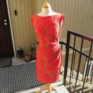 #752  NEW WOMAN'S ORANGE CHAIN PRINT DRESS BY RALPH LAUREN  (SIZE 14)